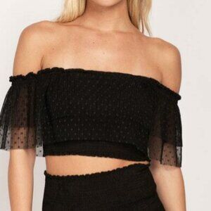 Peixoto Chi Chi Off Shoulder Cropped Smocked Top Black